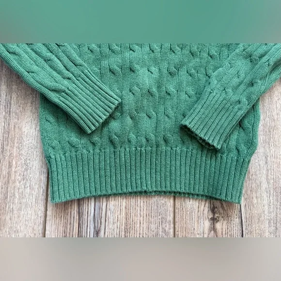 Boys Polo Ralph Lauren Cable Knit Sweater Green Pony Logo Size S (8) Cotton - Picture 4 of 7